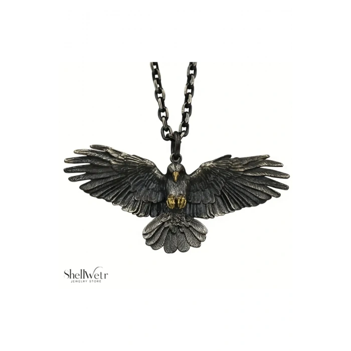 Erkek Kolye Eagle Spirit Erkek Kolye 925 Ayar Kalın Eskitme Zincir Kartal