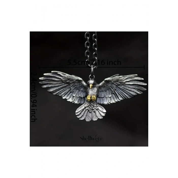 Erkek Kolye Eagle Spirit Erkek Kolye 925 Ayar Kalın Eskitme Zincir Kartal