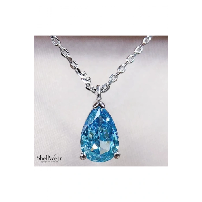 Kadın Kolye Mavi Ay Işığı Kadın Kolye Mozanit Taş 925 Ayar Gümüş Şık