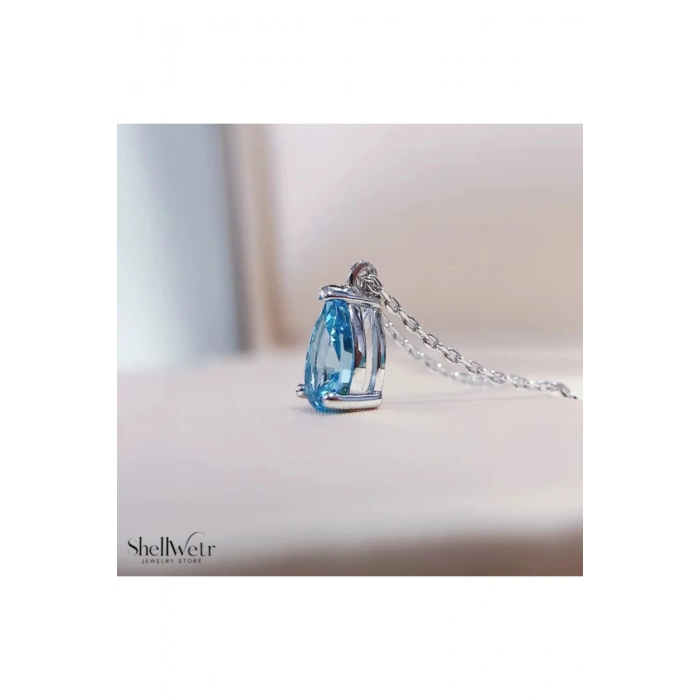 Kadın Kolye Mavi Ay Işığı Kadın Kolye Mozanit Taş 925 Ayar Gümüş Şık