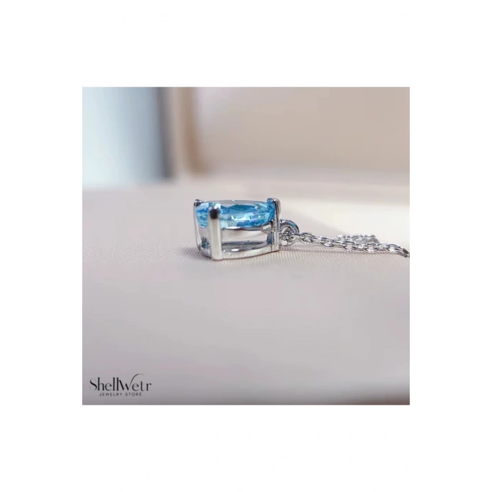 Kadın Kolye Mavi Ay Işığı Kadın Kolye Mozanit Taş 925 Ayar Gümüş Şık