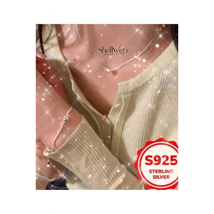 Kadın Takı Seti Palermo 925 Ayar Gümüş Kalp Kolye Gümüş Kaplama Bileklik Set
