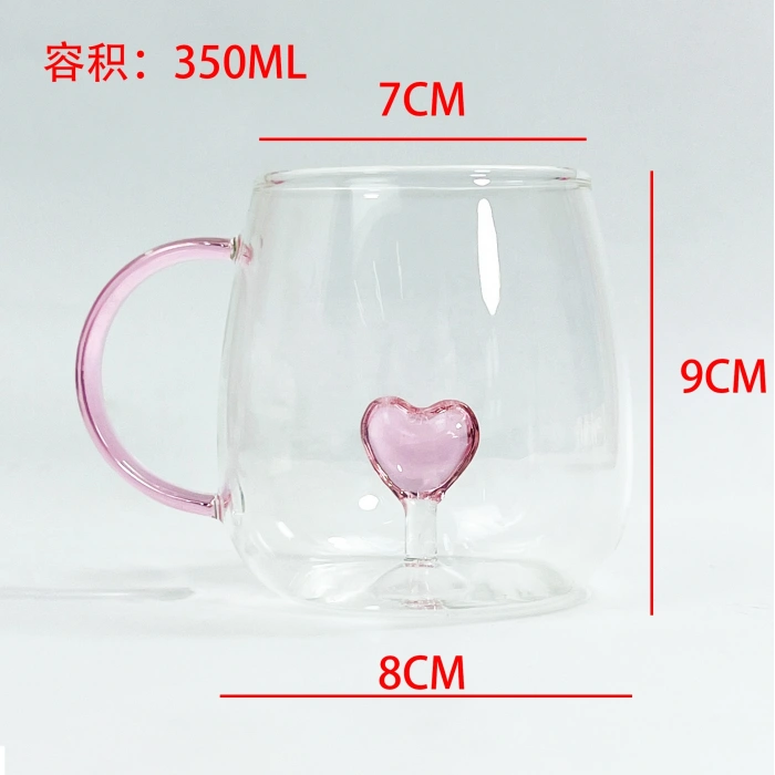 Cam Kupa Bardak Kalben Kalp desenli 3 boyutlu bardak borsilikat cam kupa ısıya dayanıklı