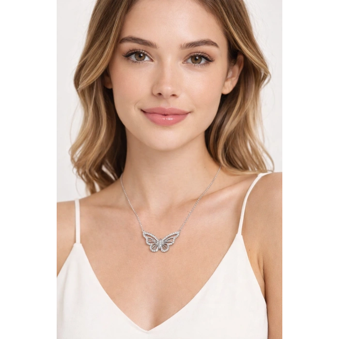 Monsa 925 Ayar Gümüş Kelebek Kolye Sevgiliye verilecek en güzel hediye
