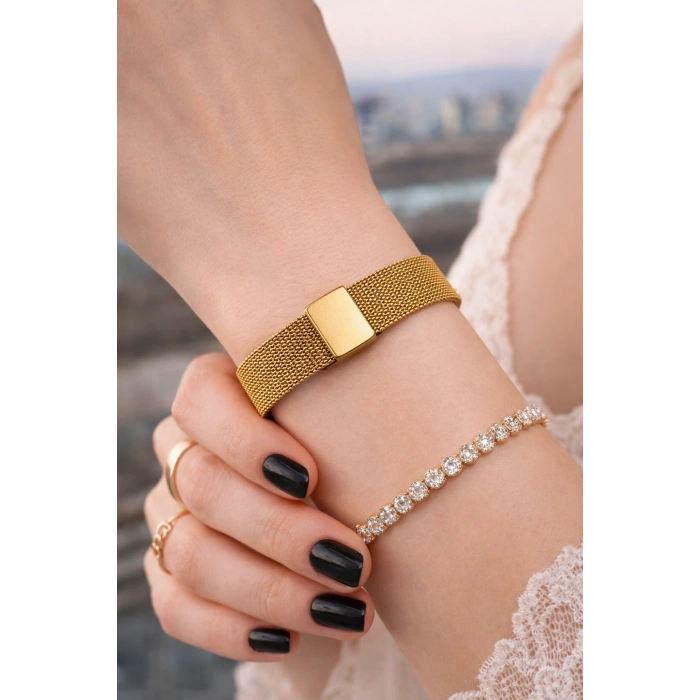 Kadın Saat Seti Alisa Kadın Saat ve Bileklik Seti Luxery Set Kadın Saat