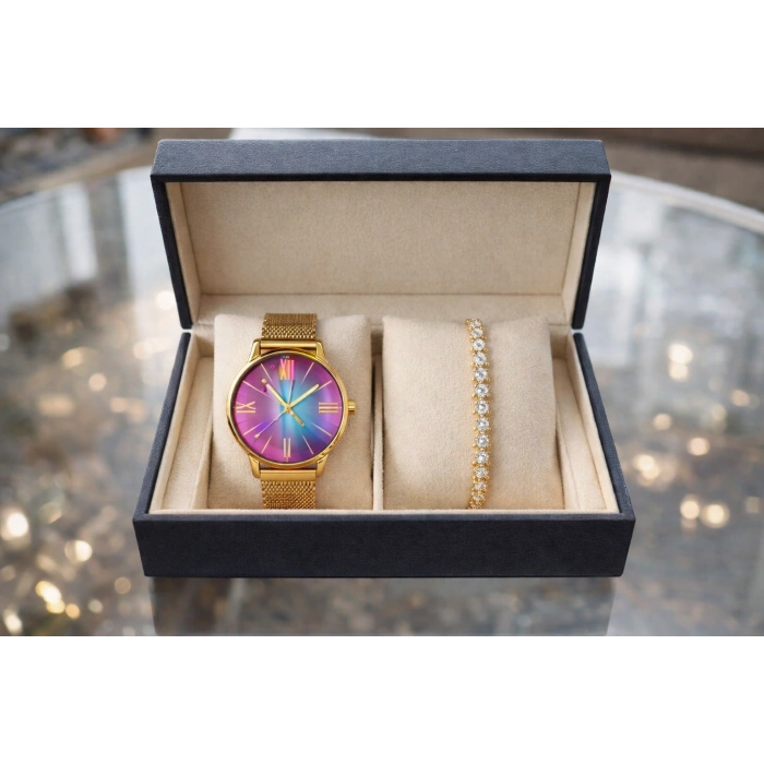 Kadın Saat Seti Alisa Kadın Saat ve Bileklik Seti Luxery Set Kadın Saat