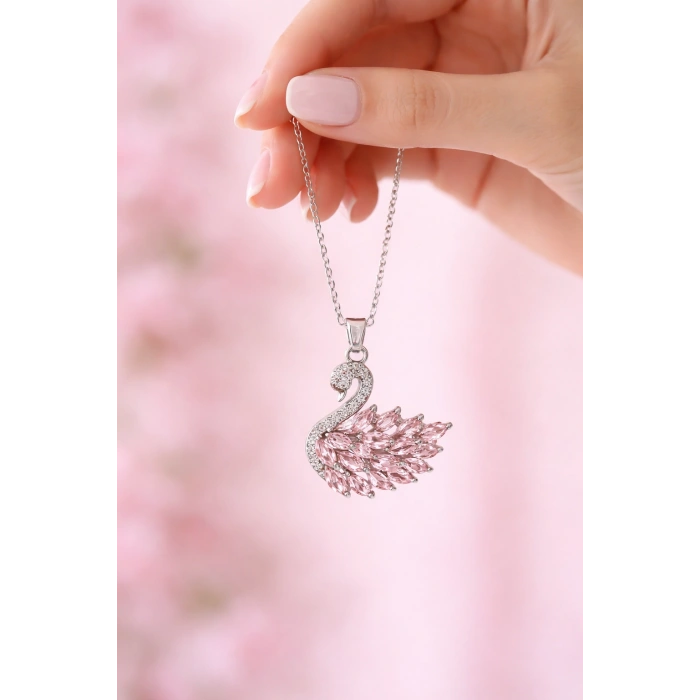 Kadın Kolye Odette Kadın Kolye Parlak Geçişli Kuğu Detaylı Gümüş Zincir Şık