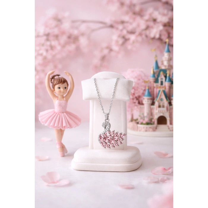 Kadın Kolye Odette Kadın Kolye Parlak Geçişli Kuğu Detaylı Gümüş Zincir Şık