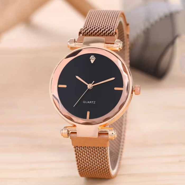 Kadın Saat Saaté Rose Gold Mıknatıslı Klips Özelliğe sahip Quartz Kadın saat