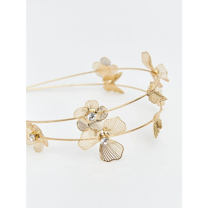 Su Kadın Saç Tacı | Kelebek & Çiçek Detaylı Işıltılı Taç | Kararma Yapmaz Şık Aksesuar