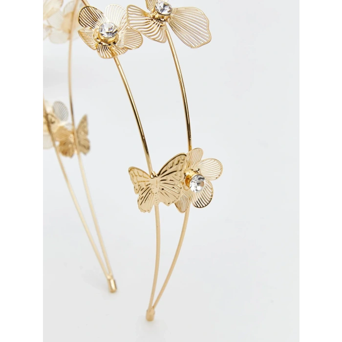 Su Kadın Saç Tacı | Kelebek & Çiçek Detaylı Işıltılı Taç | Kararma Yapmaz Şık Aksesuar