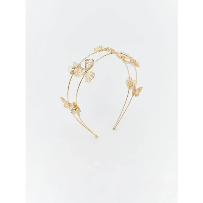 Su Kadın Saç Tacı | Kelebek & Çiçek Detaylı Işıltılı Taç | Kararma Yapmaz Şık Aksesuar