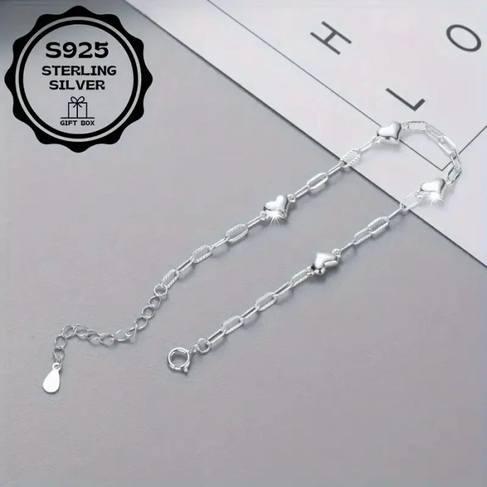 Kadın Bileklik Heart Chain Kadın Bileklik 925 Ayar Gümüş Zincir Kalpli Sade Şık