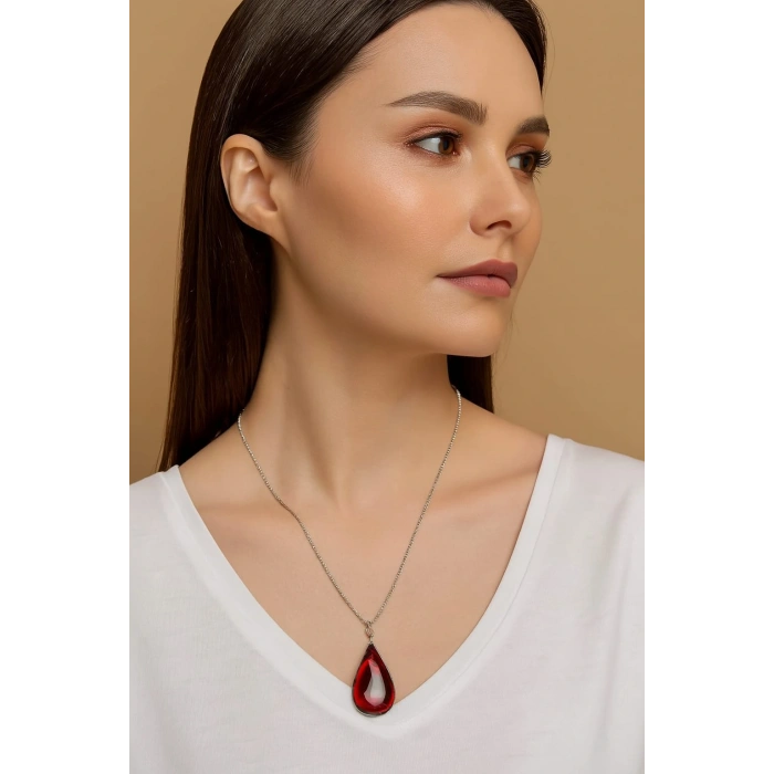 Kadın Kolye Hürrem Sultan Kadın Kolye Ateş Kehribarı 925 Ayar Gümüş Zincir