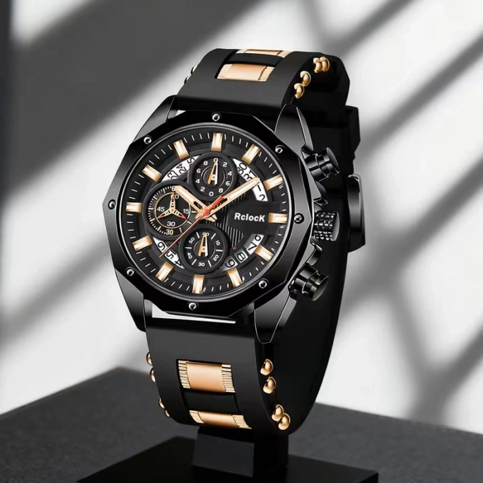 Iron Black Erkek Kol Saati Erkek Saat Siyah Rose Gold Detaylı Şık Hediyelik Kol Saati