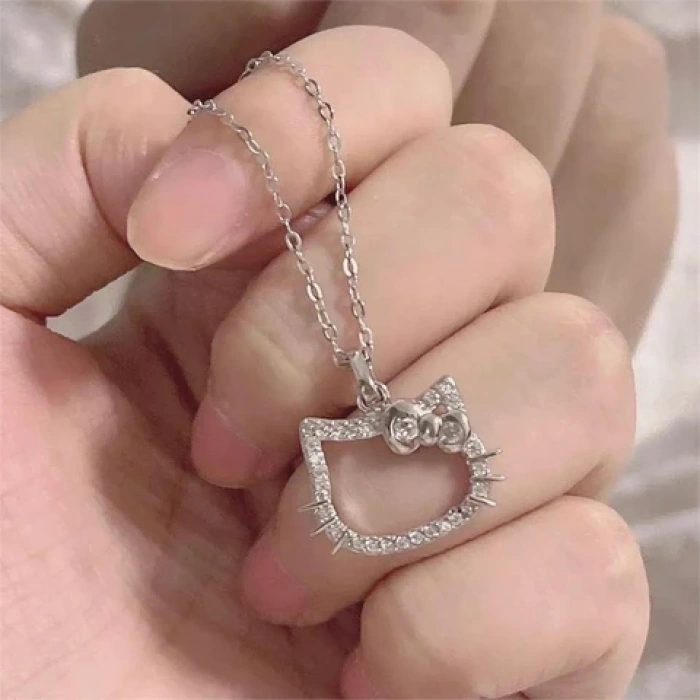 Kadın Kolye Hello Kitty Parlak 925 Ayar Gümüş Parlak Özel Kaplama Işıl Işıl Hediyelik Kadın / Genç Kız Kolye