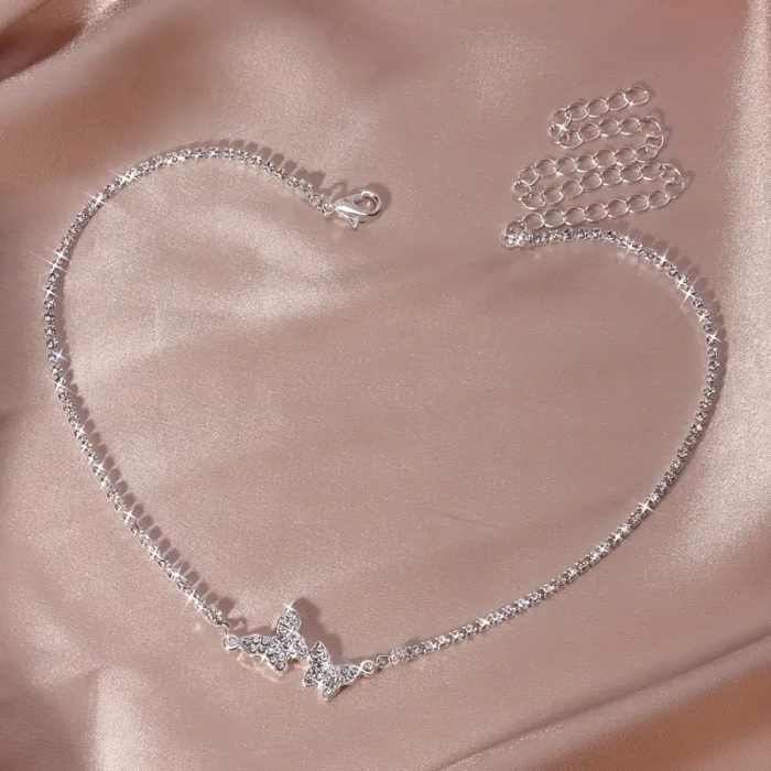 Kadın Kolye Lalin Kadın Kolye Gümüş Kaplama Su Yolu Kelebek Detaylı Parlak Şık Kolye