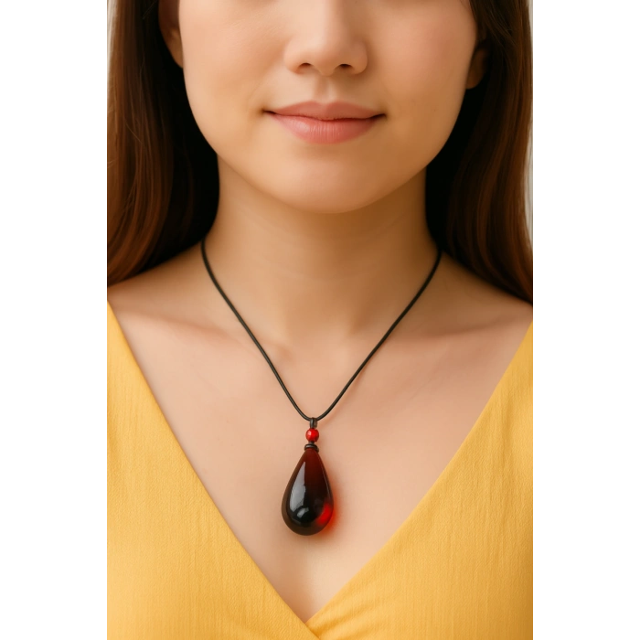 Unisex Kolye Unisex Kolye Ignis Ateş Kehribarı Damla Gözyaşı Tasarım