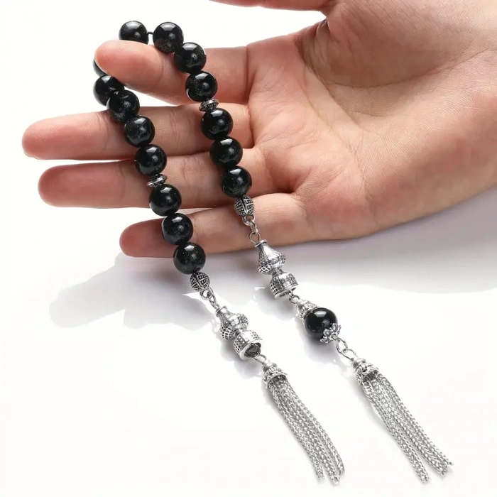 Erkek Tesbih Özel Üretim Sallama Ağabey Tesbih Siyah Doğal Taş Hediyelik