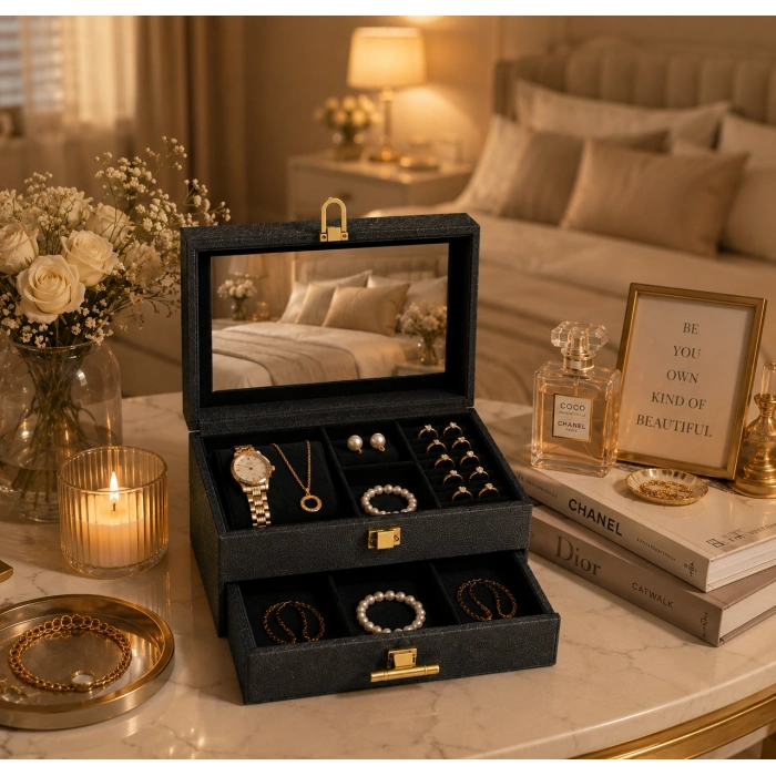 Prestige Aynalı Takı Organizeri – 2 Katlı Çekmeceli Premium Takı Kutusu