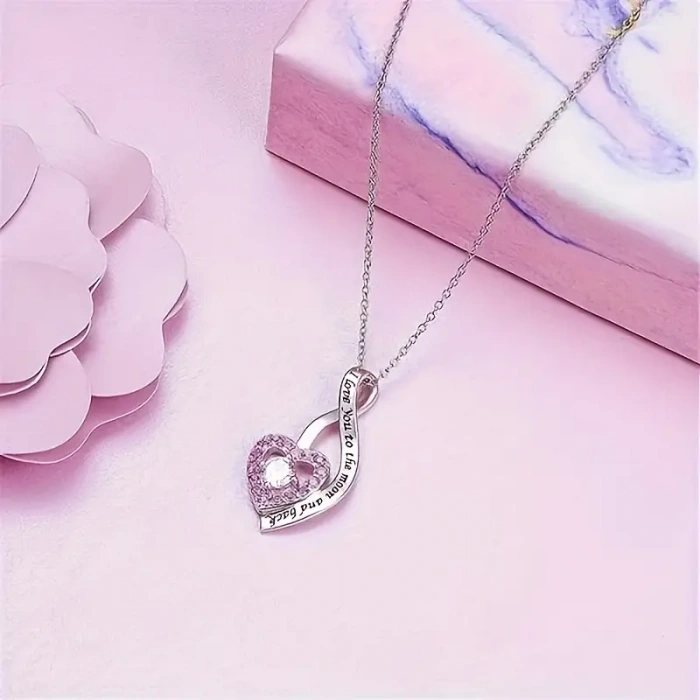 Kadın Kolye Rhineston Kadın Kolye 925 Ayar Gümüş Zincir Seni Seviyorum Yazılı Kalp