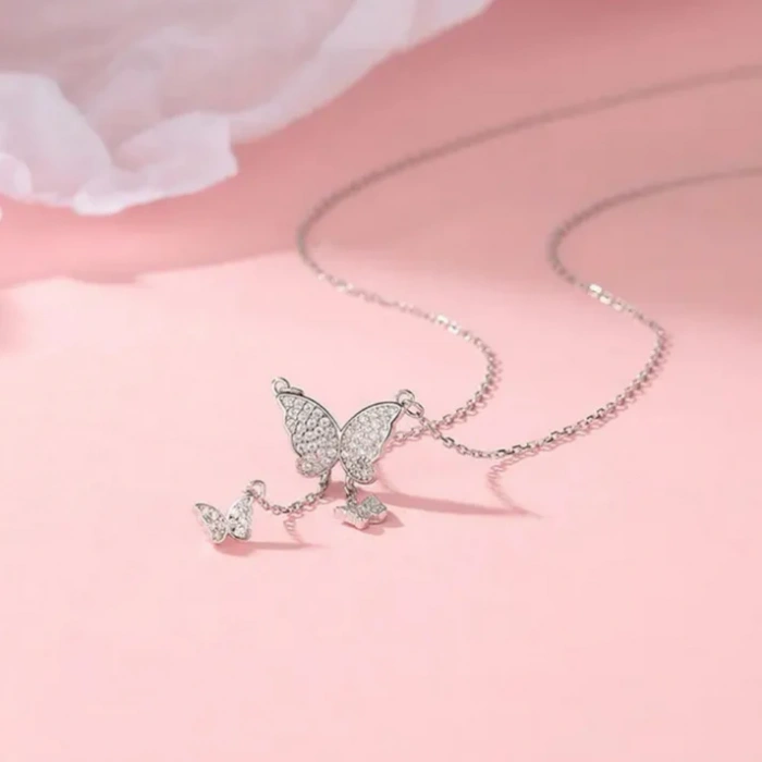 Kadın Kolye Rüya Kadın Kolye Gümüş Kaplama Taşlı Büyük Kelebek Püsküllü Şık Kolye