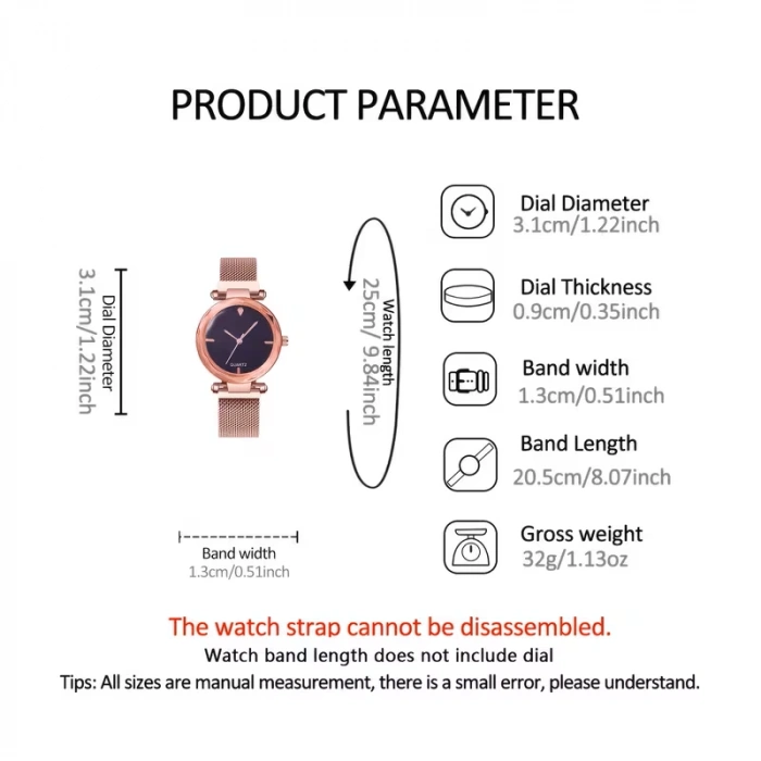 Saaté Rose Gold Mıknatıslı Klips Özelliğe sahip Quartz Kadın saat