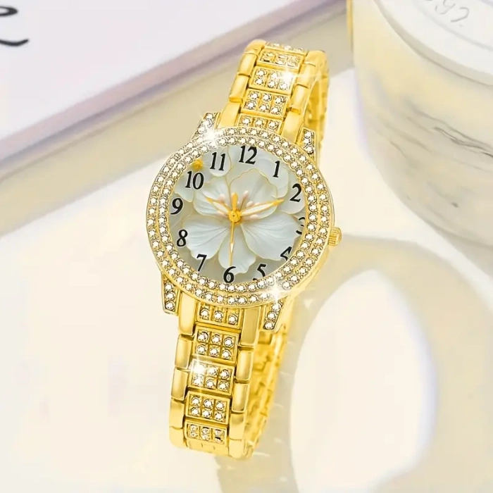 Kadın Saat Soft Flower Kadın Kol Saati Çiçek Kadran Gold Detay Metal Kordon Şık