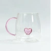 Cam Kupa Bardak Kalben Kalp desenli 3 boyutlu bardak borsilikat cam kupa ısıya dayanıklı