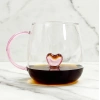 Cam Kupa Bardak Kalben Kalp desenli 3 boyutlu bardak borsilikat cam kupa ısıya dayanıklı