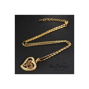 Manevi değeri yüksek, göz alıcı tasarımlı Altın Kaplama Allah yazılı kalpli kolye