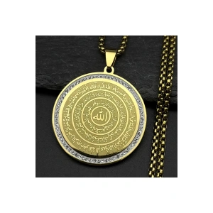 ALLAH ve Haşır suresi yazılı hastalık ve musibetten koruyan madolyon kararmaz altın renk