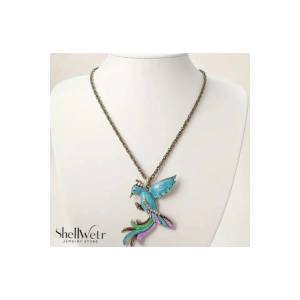 Orniva Tropikal kuş temalı kolye Eskitme gümüş rengi zincir model kadın kolye