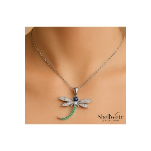 LunaFly 925 Gümüş zincir yusufcuk detaylı taşlı kadın gümüş kolye