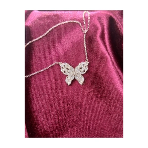 Kadın Kolye Lunafly Kadın Kolye 925 Ayar Gümüş Parlak Işıltılı Taşlı Kelebek