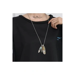 Unisex Kolye Totem Wings Unisex Kolye 925 Ayar Gümüş Zincir 4lü Tüy Detaylı
