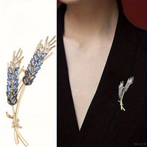 Asil Başak Broş Mavi Taşlı Kadın Broş Parlak Şık Kıyafet Broş Aksesuar