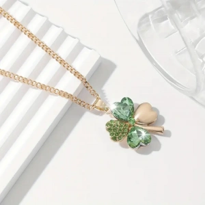 Green Luck 4 yapraklı şans yoncası altın kaplama kadın kolye