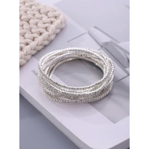 India Parlak Taşlı 3 Adet Minimal 925 Gümüş Kaplama Esnek Bileklik