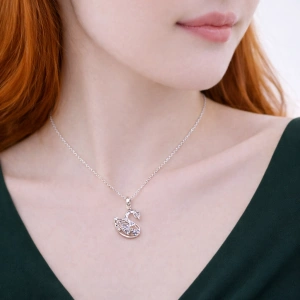 Kadın Kolye Elyswan Kadın Kolye 925 Ayar Gümüş Kuğu Detaylı Taş İşlemeli Şık