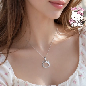 Kadın Kolye Hello Kitty Parlak 925 Ayar Gümüş Parlak Özel Kaplama Işıl Işıl Hediyelik Kadın / Genç Kız Kolye