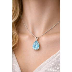 Kadın Kolye Mavi Ay Işığı Kadın Kolye Mozanit Taş 925 Ayar Gümüş Şık