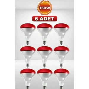 (6 Adet) 150w Kızılötesi Isıtıcılı Hayvan Isıtma Ve Kuluçka Lambası (kırmızı Işık) E27 (kalın Duy)