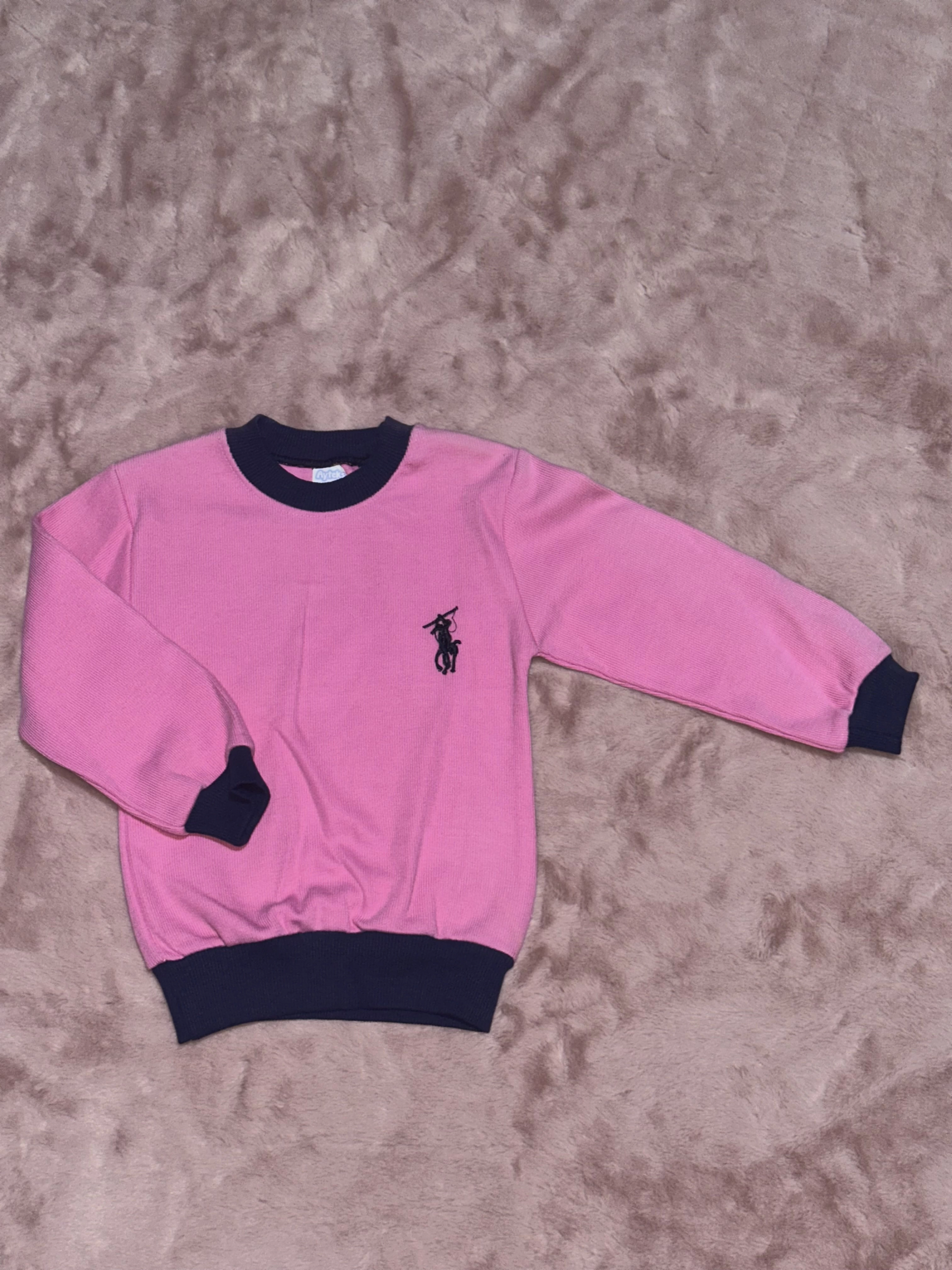 1-7 yaş Armalı bisiklet yaka lacivert biyeli sweatshirt pembe