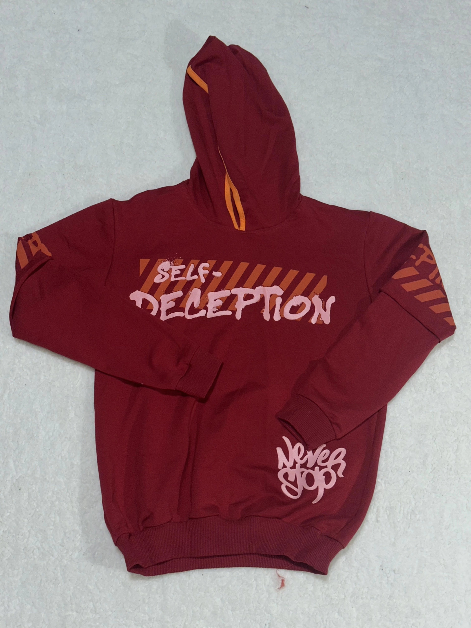 14 yaş erkek çocuk kapşonlu baskılı kol ek detaylı sweatshirt bordo