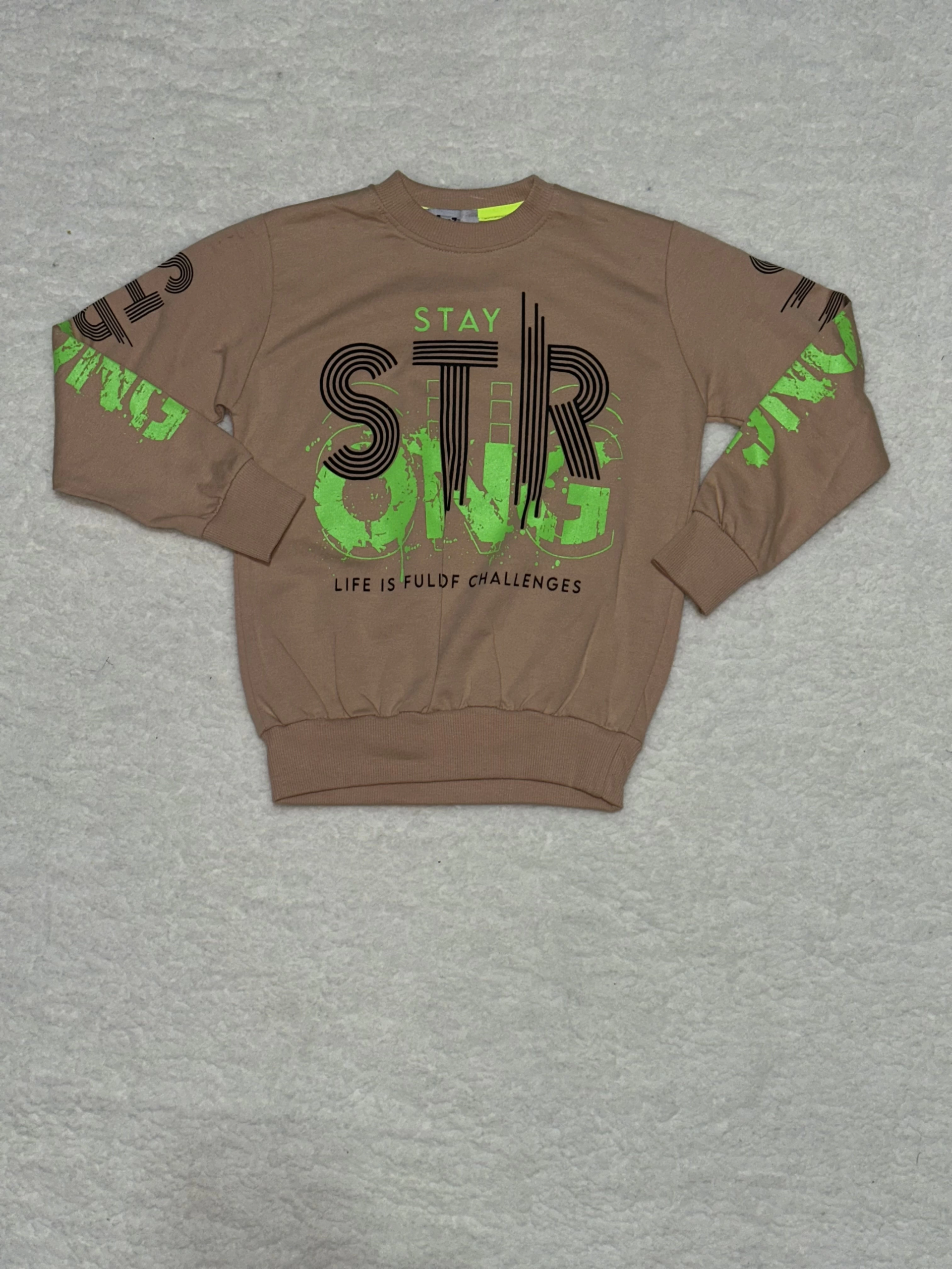 6 yaş str yazı basklı erkek çocuk bisiklet yaka sweat vizon