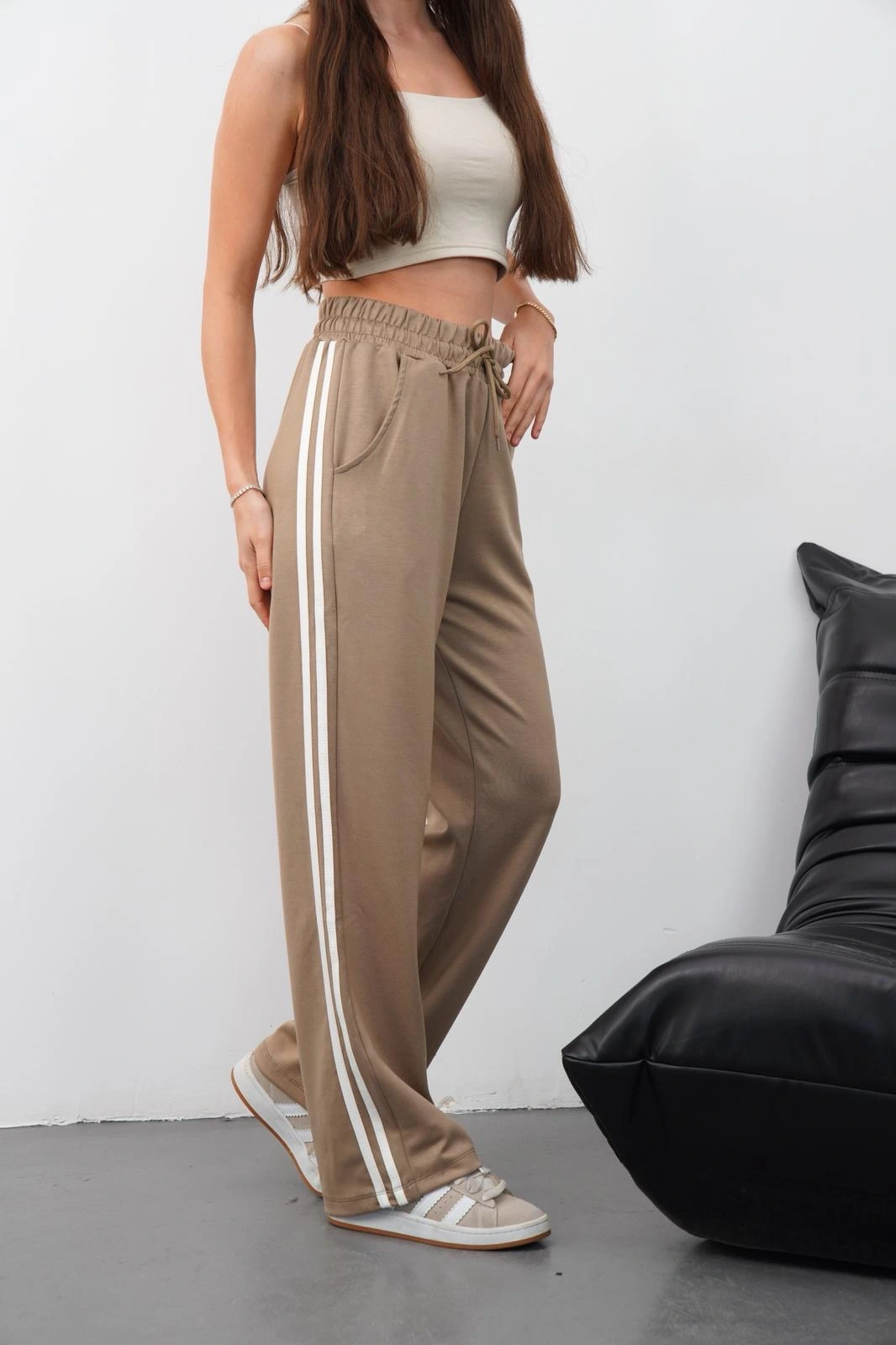 Yandan çift şeritli pantolon vizon - 2