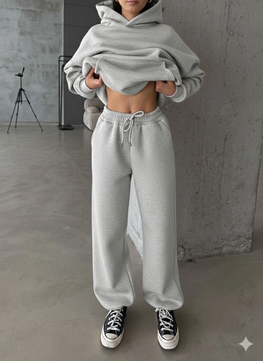 3 iplik şardonlu Lastik paça eşofman gri p510439 - L