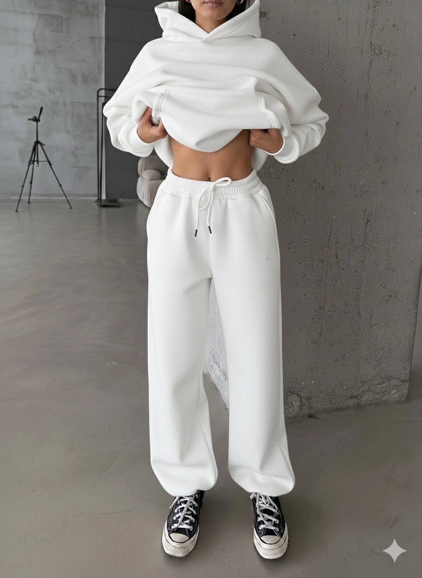 3 iplik şardonlu Lastik paça eşofman beyaz p510439 - L