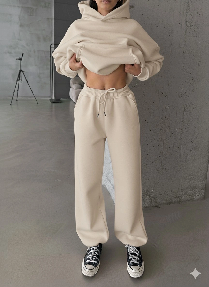 3 iplik şardonlu Lastik paça eşofman bej p510439 - L